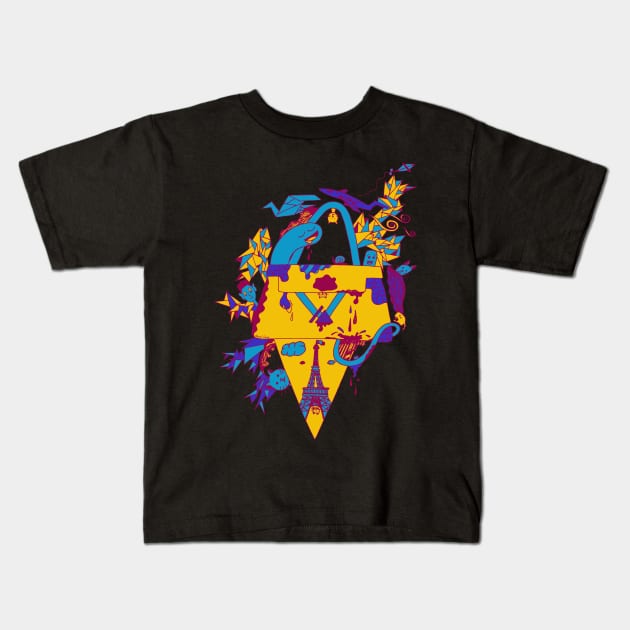 Triad Seven Cats In Paris Kids T-Shirt by kenallouis